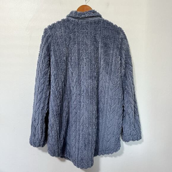 Cuddl Duds Button Front Sculpted Sherpa Shirt Jacket Size L Blue Cozy Women's - Picture 2 of 6